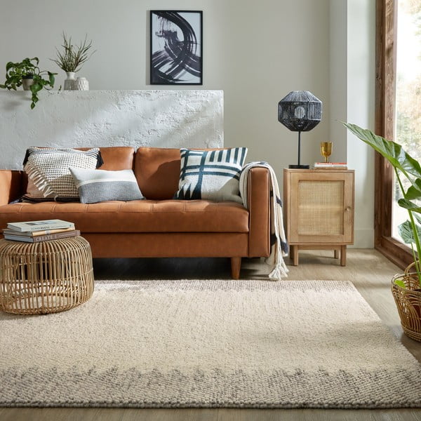 Krémový ručně tkaný koberec s příměsí vlny 120x170 cm Minerals Border – Flair Rugs-image-1