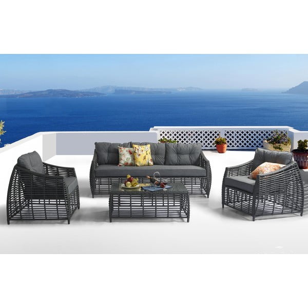 Šedý zahradní lounge set z umělého ratanu pro 5 Ohio - Rojaplast