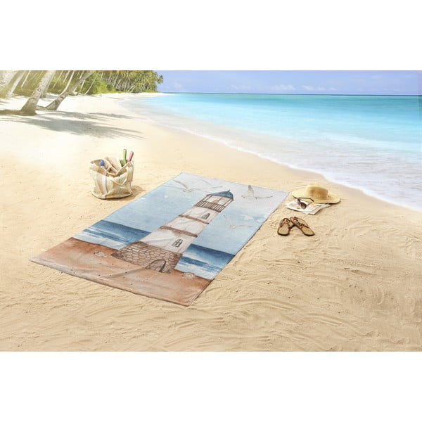 Modrá/hnědá sametová plážová osuška 100x180 cm Berlin – Good Morning-image-1