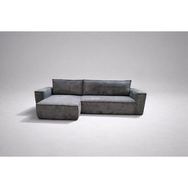 Tmavě šedá manšestrová rozkládací/s úložným prostorem rohová pohovka Nihad - II. jakost – Bobochic Paris-image-3