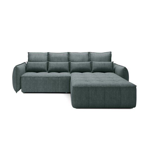 Zelená sametová rozkládací/s úložným prostorem rohová pohovka (pravý roh/s lenoškou) Campo – ELTAP