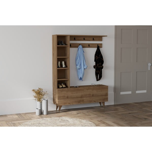Předsíňová sestava v dekoru ořechu v přírodní barvě Hale – Kalune Design-image-1