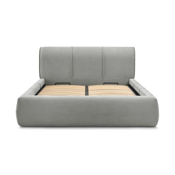 Světle šedá čalouněná dvoulůžková postel s úložným prostorem s roštem 160x200 cm Vernon – Bobochic Paris-image-3