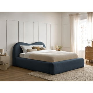 Tmavě modrá čalouněná dvoulůžková postel s úložným prostorem a roštem 140x190 cm Orlane – Bobochic Paris