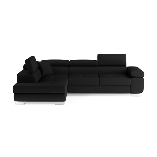 Černá rozkládací/s úložným prostorem rohová pohovka (levý roh/do L) Anton – ELTAP