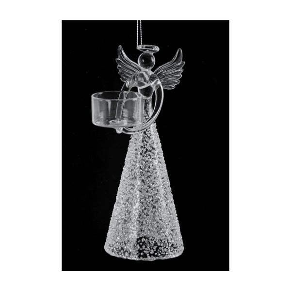 Vánoční skleněná ozdoba ve tvaru anděla s držákem na čajovou svíčku Ego dekor, výška 20 cm