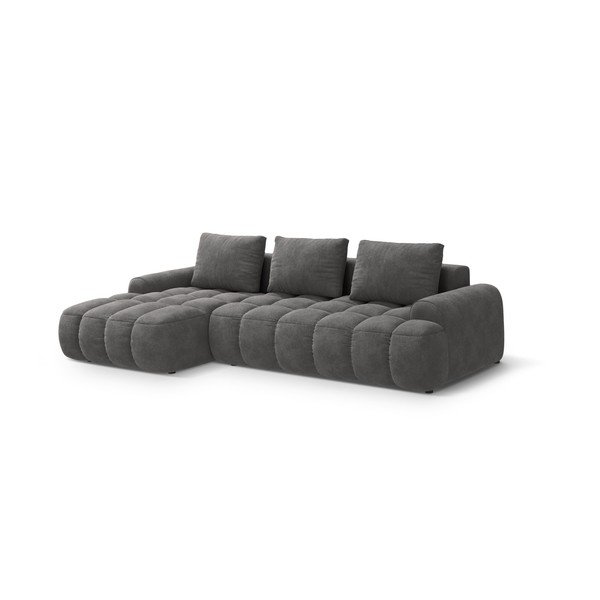 Šedá sametová rozkládací/s úložným prostorem rohová pohovka (levý roh/s lenoškou) Linz – Cosmopolitan Design-image-2