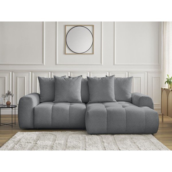 Šedá žinylková rozkládací/s úložným prostorem rohová pohovka (pravý roh/s lenoškou) Roxelane – Bobochic Paris-image-1