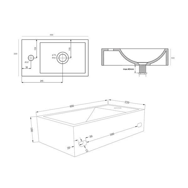 Světle šedé betonové umývátko 40x22 cm Crest – Sapho-image-3