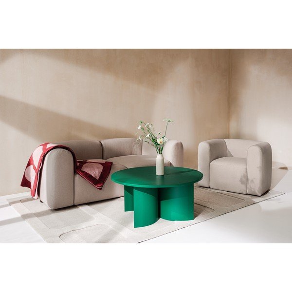 Zelený kulatý konferenční stolek s deskou v dekoru jasanového dřeva ø 95 cm Gavo – noo.ma-image-2