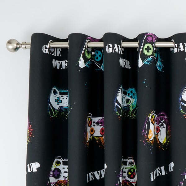 Černý/modrý dětský závěs 2 ks 168x183 cm Game Over – Catherine Lansfield-image-2