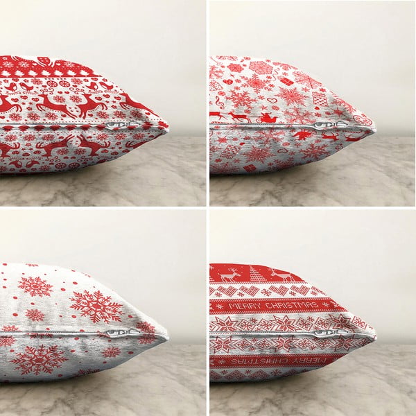 Sada 4 vánočních žinylkových povlaků na polštář Minimalist Cushion Covers Red Snowflakes, 55 x 55 cm-image-1