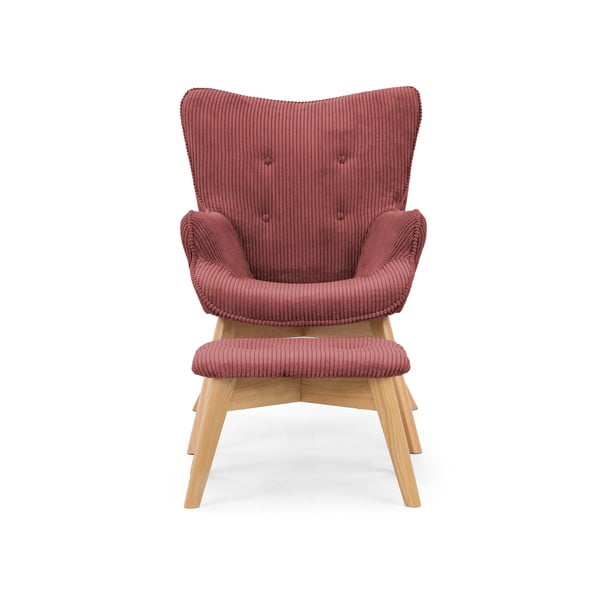 Červené manšestrové křeslo s podnožkou Niko – Ropez-image-3