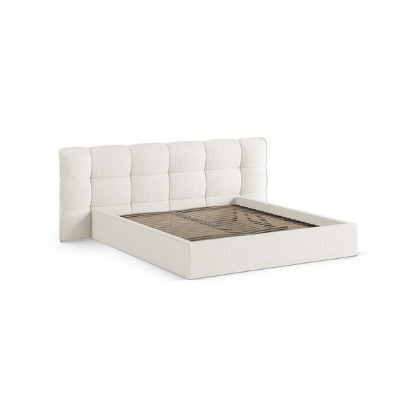 Slonovinová čalouněná dvoulůžková postel s úložným prostorem s roštem 200x200 cm Eric – Micadoni -image-3