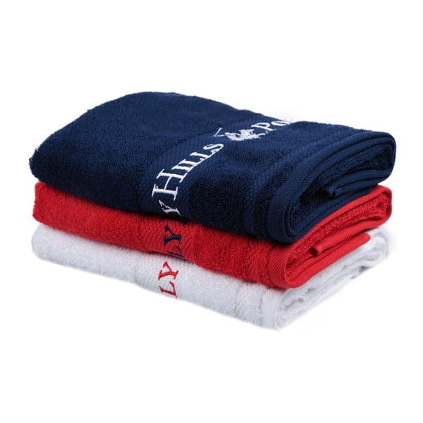 Sada tmavě modrého, červeného a bílého ručníku Beverly Hills Polo Club Tommy Yazi, 50 x 100 cm