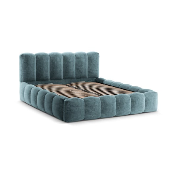 Modrá čalouněná dvoulůžková postel s úložným prostorem a roštem 180x200 cm Lupine – Micadoni Home