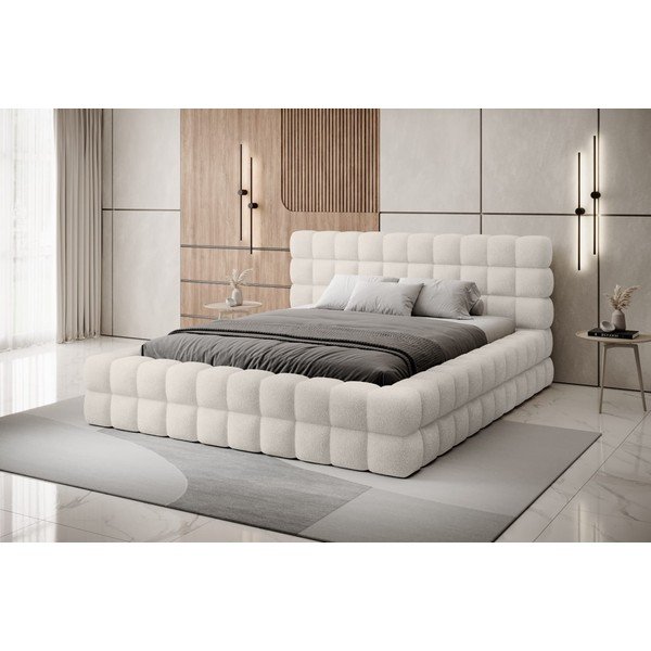 Bílá čalouněná dvoulůžková postel s úložným prostorem s roštem 140x200 cm Dizzle – ELTAP-image-1