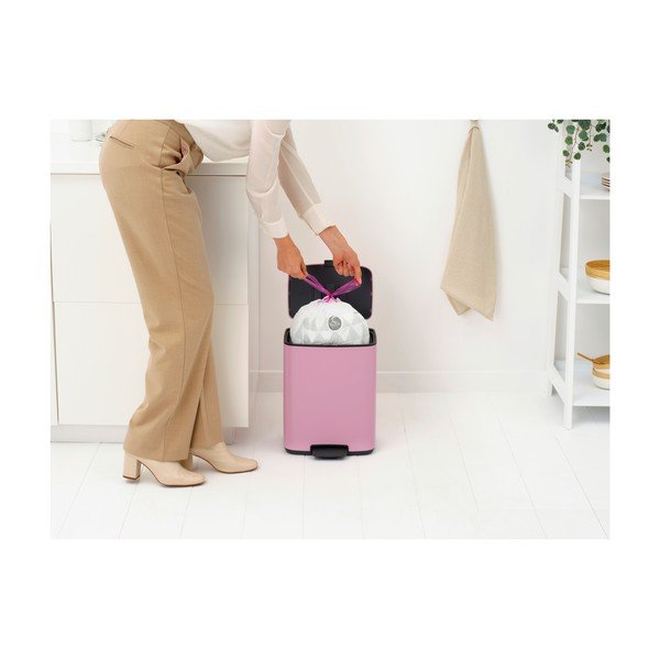 Růžový nášlapný ocelový odpadkový koš 12 l Bo – Brabantia-image-3