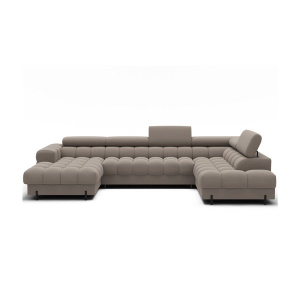 Světle hnědá sametová rozkládací rohová pohovka (pravý roh/do "U") Feraria – ELTAP