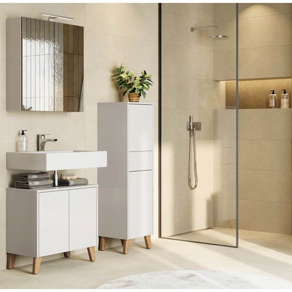 Krémová matná vysoká koupelnová skříňka 33x123 cm Arnea – Germania-image-1