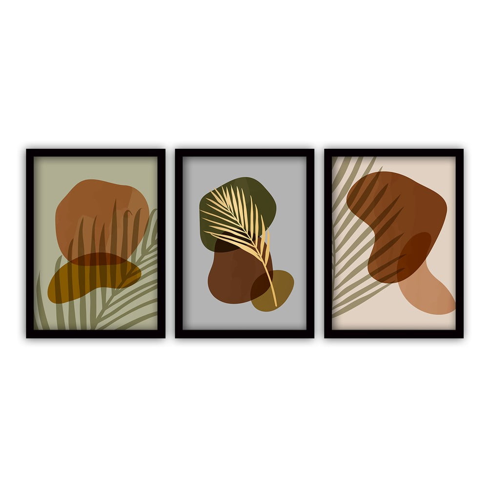 Sada 3 obrazů v černém rámu Vavien Artwork Palm Leaves, 35 x 45 cm