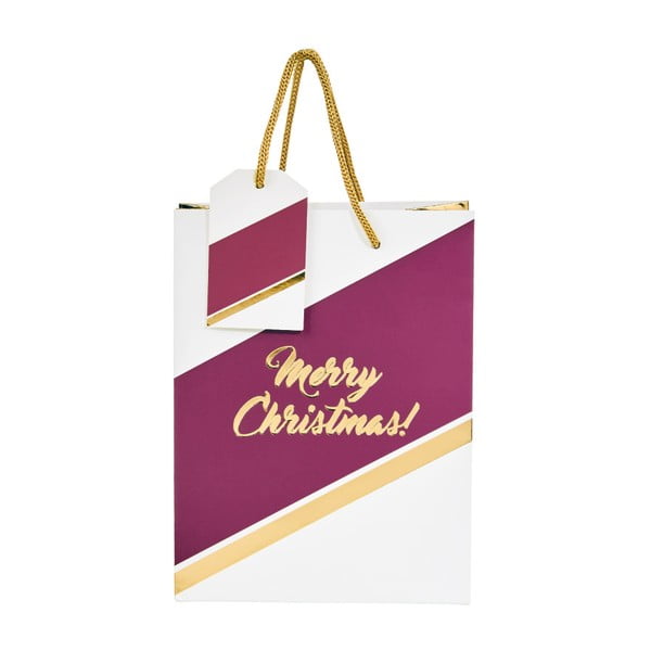 Bílo-rudá dárková taška Butlers Merry Christmas, výška 9,2 cm