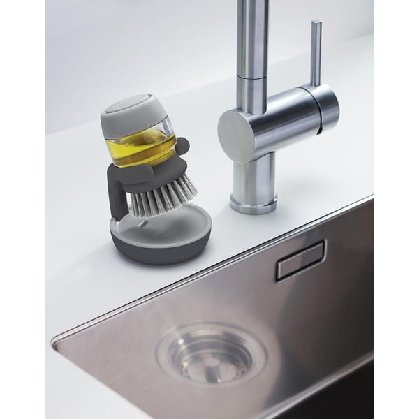 Šedý kartáč s dávkovačem a stojánkem Joseph Joseph Palm Scrub-image-1