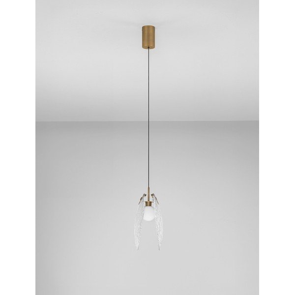 Ocelové LED závěsné svítidlo v mosazné barvě se skleněným stínidlem Shelina – Nova Luce-image-4