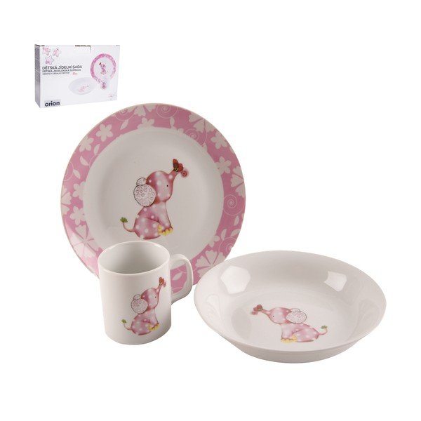 Sada 3 dětského jídelního nádobí z porcelánu s motivem slona Orion