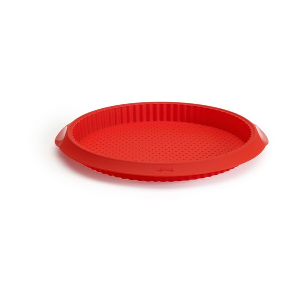 Červená silikonová forma s dírkami na quiche Lékué, ⌀ 28 cm