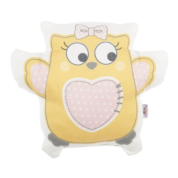Žlutý dětský polštářek s příměsí bavlny Mike & Co. NEW YORK Pillow Toy Owl, 32 x 26 cm