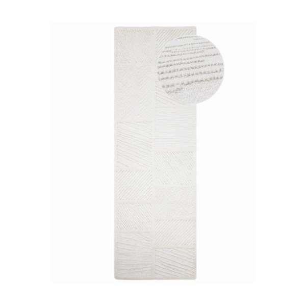 Bílý ručně tkaný běhoun s příměsí vlny 80x230 cm Sculptured Blocks – Flair Rugs