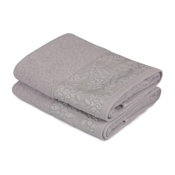 Sada 2 šedých ručníků z čisté bavlny, 50 x 90 cm