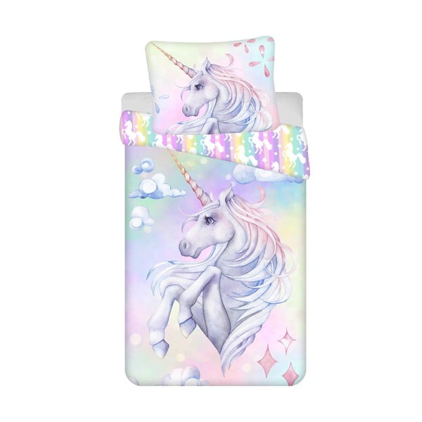 Bavlněné dětské povlečení na jednolůžko 140x200 cm Unicorn "Pastel Rainbow"  – Jerry Fabrics