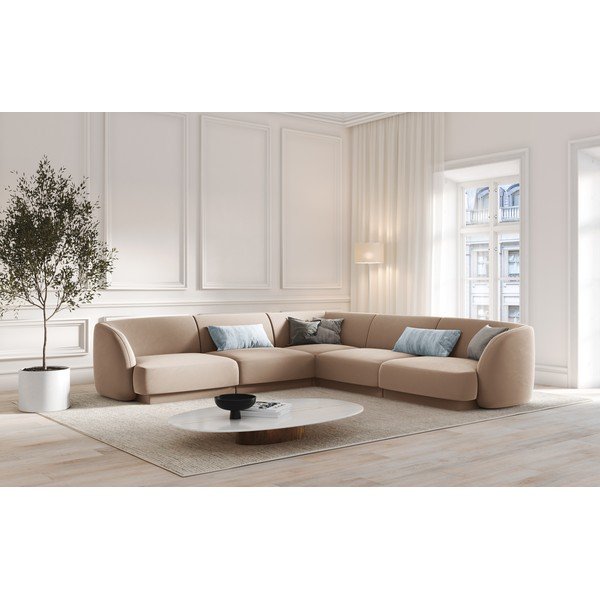 Béžová sametová rohová pohovka Miley  – Micadoni Home-image-1