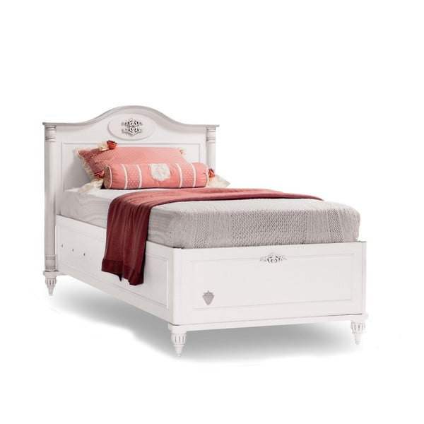 Bílá jednolůžková postel s úložným prostorem Romantica Bed With Base, 90 x 190 cm