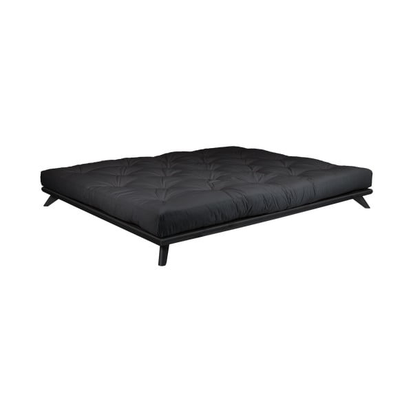 Dvoulůžková postel z borovicového dřeva s matrací Karup Design Senza Double Latex Black/Black, 160 x 200 cm