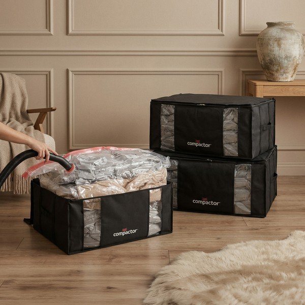Černé vakuové plastové úložné boxy v sadě 3 ks 65x45x27 cm Black Edition – Compactor-image-1