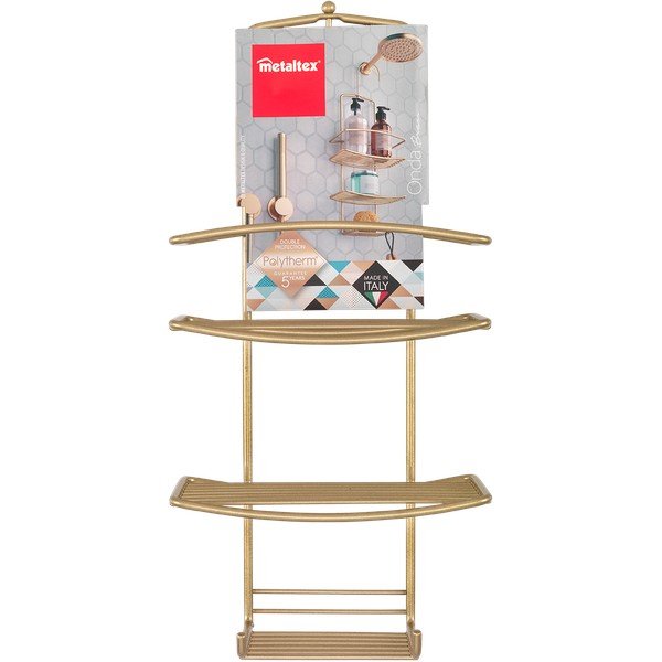 Závěsná ocelová koupelnová polička ve zlaté barvě Onda – Metaltex-image-2