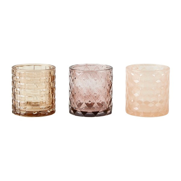 Sada 3 krémových svícnů na čajovou svíčku KJ Collection Glass, 7 x 7,5 cm