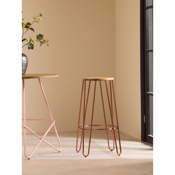 Barová stolička z jilmového dřeva v přírodní barvě/v růžovo zlaté barvě (výška sedáku 75 cm) District – Premier Housewares-image-1