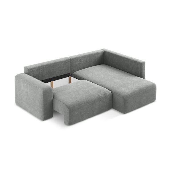 Šedá žinylková rozkládací/s úložným prostorem rohová pohovka (pravý roh/do L) Kona – Makamii-image-4