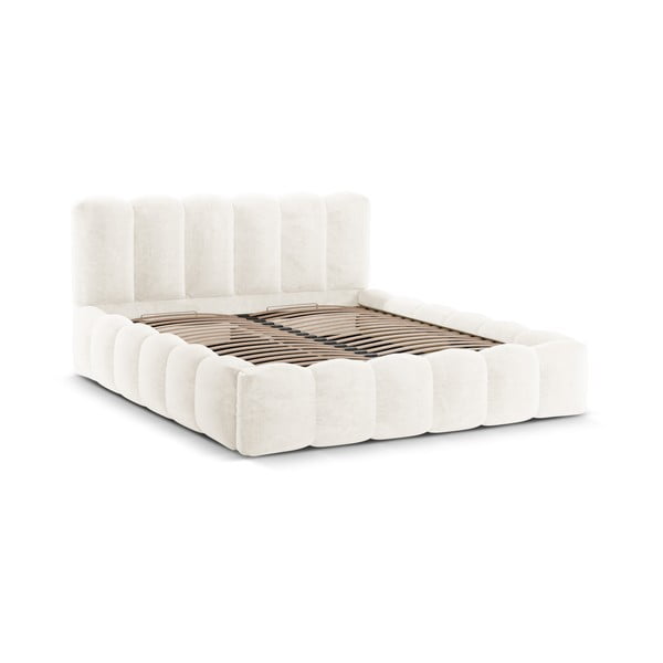 Krémová čalouněná dvoulůžková postel s úložným prostorem a roštem 160x200 cm Lupine – Micadoni Home