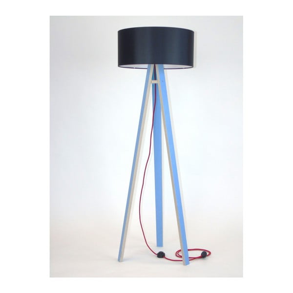 Modrá stojací lampa s černým stínítkem a červeným kabelem Ragaba Wanda