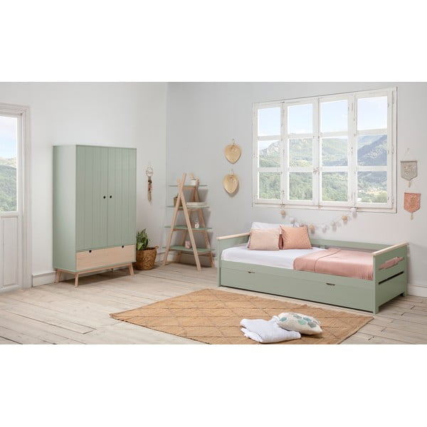 Zelená dětská šatní skříň s nohami z borovicového dřeva Marckeric Kiara-image-1