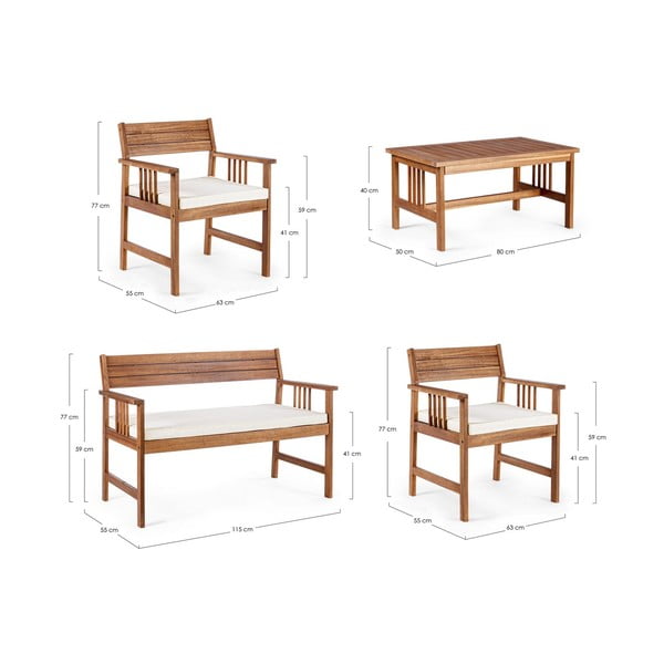 V tmavě přírodní barvě zahradní lounge set z masivu akácie pro 4 Noemi   – Bizzotto-image-3