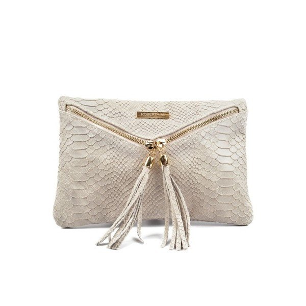 Béžové kožené psaníčko s třásněmi Roberta M Beige-image-1