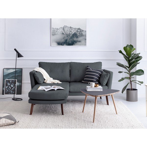 Šedá třímístná pohovka Mazzini Sofas Elena, s lenoškou na levém rohu-image-1