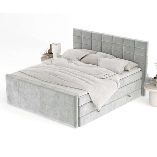 Světle šedá boxspring postel s úložným prostorem 140x200 cm Ava – Maison de Rêve-image-4