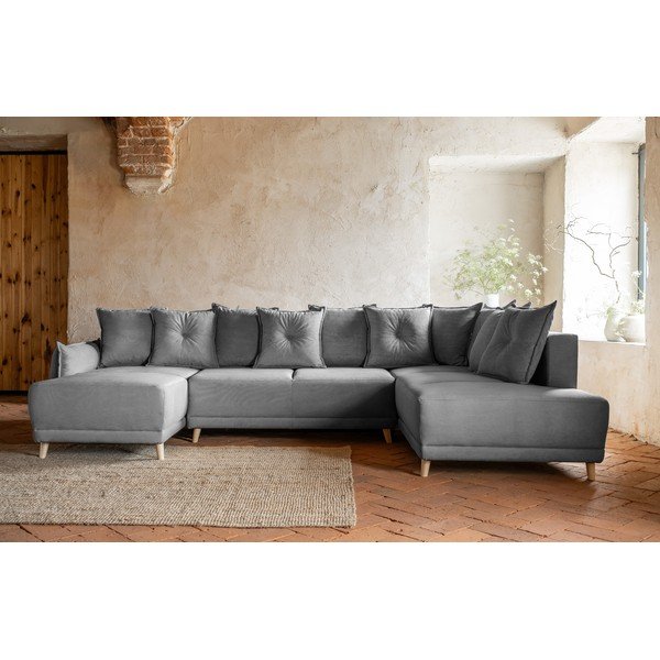 Šedá manšestrová rozkládací rohová pohovka (pravý roh/do "U") Lazy Lukka – Miuform-image-1